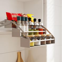 spices and condiments are stored on the shelf