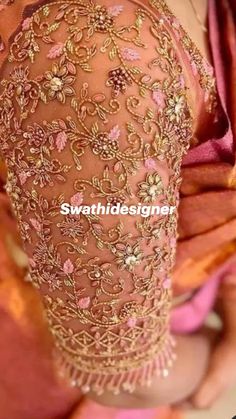 Engagement Blouse Work Designs, Netted Bridal Blouse Designs, Orange And Pink Blouse Design, Aari Work Blouse For Engagement, Aari Wedding Blouse Design, Engagement Aari Work Blouse, Pink Pattu Blouse Maggam Work Designs, Bridal Blouse Ideas, New Model Aari Work Blouse