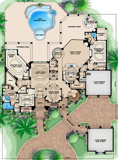 this is an artist's rendering of the main floor plan for these luxury home plans