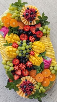 a platter filled with lots of different types of fruit on top of each other