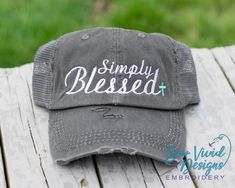 Simply Blessed Hat | Distressed Baseball Cap OR Ponytail Hat | Custom Embroidered Hat | Blessed Chri Cute Hats For Women Ball Caps, Ball Caps For Women, Custom Embroidered Hats, Patch Ideas, Custom Made Hats, Simply Blessed, Distressed Baseball Cap, Custom Trucker Hats, Mom Hats