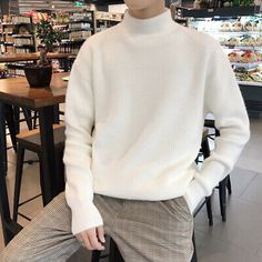 Great shopping ideas for Men's Warm Casual Sweater Turtleneck Knitwear Cashmere Woolen Pullover, Top Mens Sweaters Style Knitted Sweater, High Neck Pullover, Crew Neck Sweater Men, Sweaters Men, Couples Sweaters, Loose Coats, Knit Men, Sweater Men, Mens Trends