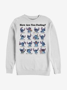 50% Cotton  50% PolyesterWash cold; dry lowImportedListed in men's sizes Stitch Disney Outfit, Wonderful World Of Disney, Stitch Quotes, Lilo And Stitch Merchandise, Experiment 626, Stitch Sweatshirt, Lilo And Stitch Quotes, Stitch Stuff, Stitch Quote