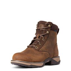 Womens Boots Casual, Ariat Work Boots Women's, Womans Work Boots, Working Boots For Women, Brown Leather Hiking Boots, Women’s Work Boots, Outdoorsy Boots, Farm Boots For Women, Farm Work Outfit