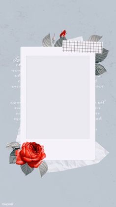 a white paper with a red rose on it and some writing around the edges,