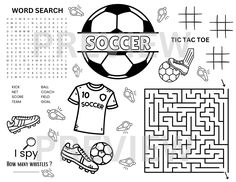 the word soccer is shown in black and white