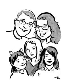 a family portrait drawn in black and white