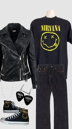 Nirvana Shirt Outfit Men, Nirvana Tshirt Outfit, Nirvana Shirt Outfit, Nirvana Outfit, Nirvana Tshirt, Nirvana Shirt, Glam Rock, Tee Outfit, Nirvana