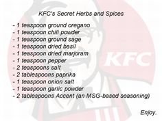 the kfc's secret herbs and spices list is shown in this graphic above