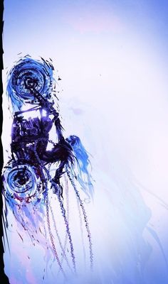 an abstract painting with blue and purple colors