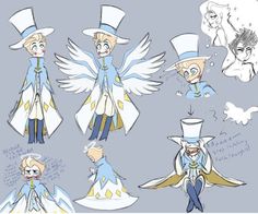 an image of some cartoon characters with hats and wings on their heads, in different poses