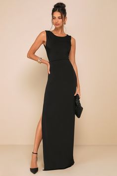 Significant Allure Black Slinky Knit Ruched Maxi Dress Black Maxi Dress Black Tie, Maxi Black Dresses, Little Black Dress Heels, Heels With Maxi Dress, Black Fitted Formal Dress, Fall Wedding Guest Dress Long, Black Formal Dress Wedding Guest, Formal Wedding Guest Attire Winter, Timeless Black Dress