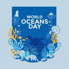 world oceans day with sea animals and jellyfish