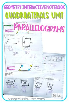 two sheets of paper with the words quadrnaturas unit parallagrams on them