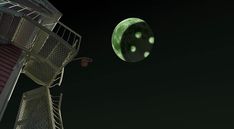 a green object is flying in the air