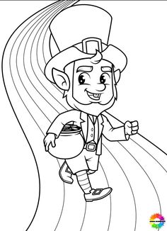 a coloring page with a boy in a top hat