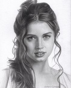 a pencil drawing of a girl with long hair