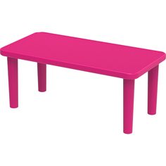 a pink plastic table sitting on top of a white floor