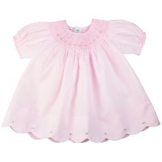 Scalloped Bishop Dress with Panty | Feltman Brothers Drake Child, Smocked Baby Girl Dresses, Smocked Bishop Dress, Classic Baby Clothes, Baby Easter Outfit, Girls Smocked Dresses, Baby Boy Tops, Girls Smock