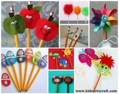 the 25 more playful pencil toppers are featured in this collage with images of flowers and