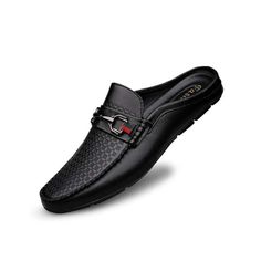 Leather Loafers Slip-on Mules Men - A.A.Y FASHION Black Textured Sole Slip-ons For Business Casual, Black Business Slip-ons With Textured Sole, Summer Business Slip-on Loafers, Business Slip-ons For Summer, Casual Black Pointed Toe Slip-ons, Black Slip-on Dress Shoes, Elegant Black Slip-ons For Summer, Elegant Black Slip-ons For Spring, Black Slip-ons With Textured Sole For Business Casual