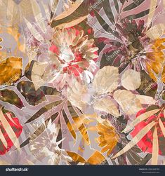 an abstract floral background with red, yellow and green flowers