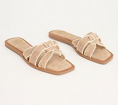 Casual yet sophisticated, comfortable yet stylish -- with their woven and squared-off design, these leather slide sandals satisfy a slew of summer events on your calendar. From Vince Camuto. Sandals Outfit, Leather Slide Sandals, Womens Slides, Shoe Inspo, Leather Slides, Pretty Shoes, Shoe Obsession, Sandals Summer, Cute Shoes