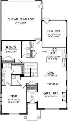 the first floor plan for a two story house with an attached garage and living quarters