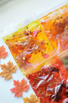 fall leaves are being made out of plastic bags