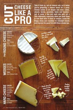 cheese is shown on a cutting board with instructions for how to make it and how to use it