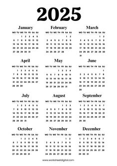 a black and white calendar for the new year, with dates in each month on it