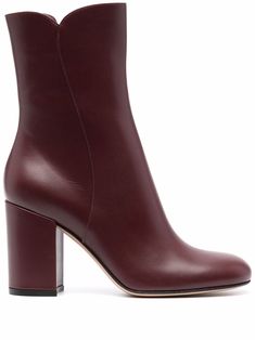 dark red leather almond toe side zip fastening ankle-length high block heel Cherry Red Boots Fall, Cherry Red Boots, Burgundy Ankle Boots, Red Ankle Boots, Burgundy Boots, Red Booties, Half Boots, Rossi Shoes, Red Boots