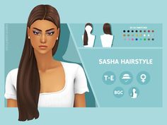 a woman with long brown hair is shown in an animated avatar style, and features different hairstyles