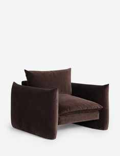 The low profile Banks mahogany brown velvet upholstered accent chair with plush cushions. Nyc Apartment Design, Moody Home Decor, Seattle Apartment, Disc Interiors, Inexpensive Decor, Dining Room Storage, Wall Bed, New York Apartment, Outdoor Dining Furniture