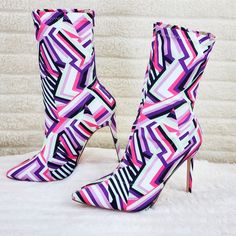 NEW ARRIVALS | Totally Wicked Footwear Trendy Multicolor Ankle Boot Heels, Purple Ankle Boots For Spring, Purple Ankle-high Party Boots, Purple Ankle-high Boots For Party, Trendy Ankle-high Purple Heels, Trendy Purple Ankle-high Heels, Multicolor High Heels For Winter, Purple Round Toe Boots For Spring, Trendy Purple Pointed Toe Boots