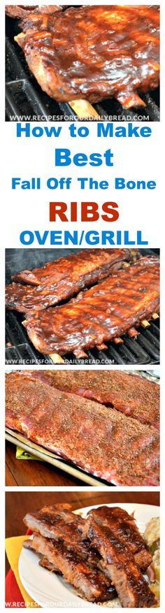 bbq ribs being cooked on the grill with text overlay