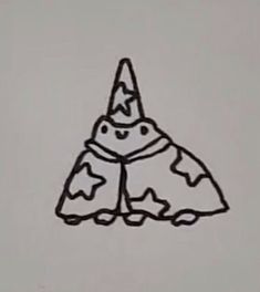 a black and white drawing of a cartoon character wearing a cape with stars on it