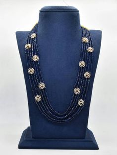 Most beautiful beeds Mala with diamond finished brouches Blue Beads Necklace, Beautiful Shorts, Charm Necklaces, American Diamond, Short Necklace, Diamond Design, Beads Necklace, Blue Beads, Real Diamonds