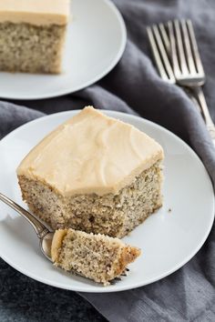 two plates with slices of cake on them