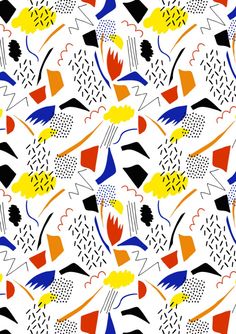 an abstract pattern with different colors and shapes on white background, suitable for wallpaper or fabric