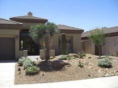 a home with landscaping in front of it