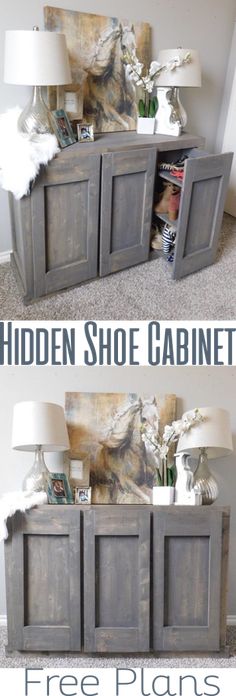 an old shoe cabinet is transformed into a sideboard with free plans to build it