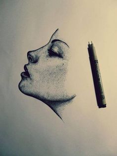 a pencil drawing of a woman's face with her eyes closed and nose open