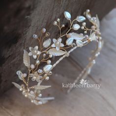 Iridescent Opalescent Floral Leaf Crown Wedding Tiara Color | Etsy Floral Headband Wedding, Hair Ornaments Wedding, Flower Headband Wedding, Bridal Flower Headband, Handmade Tiaras, Floral Veil, Fantasy Garden, Pearl Bridal Headband, Leaf Crown