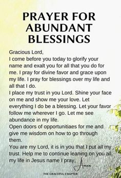 a prayer card with the words, prayer for abundant blessings