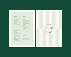 the menu is designed in green and white stripes, with an elegant font that reads