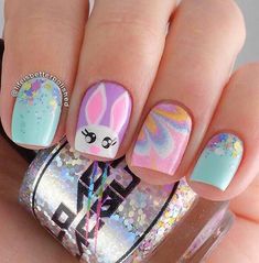 Easter Nails Easy, Easter Nail Art Designs, Unghie Nail Art, Bunny Nails, Easter Nail Designs, Easter Nail Art, Colorful Nail, Makijaż Smokey Eye