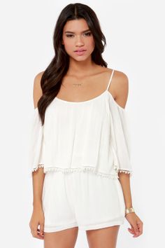 Desert Breeze Off-the-Shoulder Ivory Romper at LuLus.com! Rompers For Teens, Romper Outfits, Casual Rompers, Romper Outfit, Cute Rompers, Pinterest Fashion, Summer Lovin, Only Fashion, Rompers Women