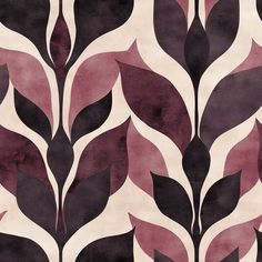 an abstract pattern with black and red leaves on it's surface, in shades of purple