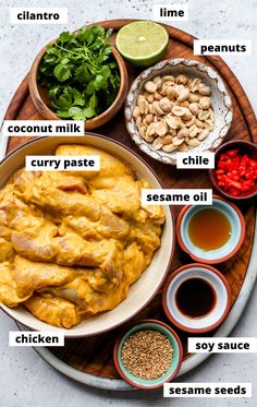 the ingredients to make chicken curry on a plate